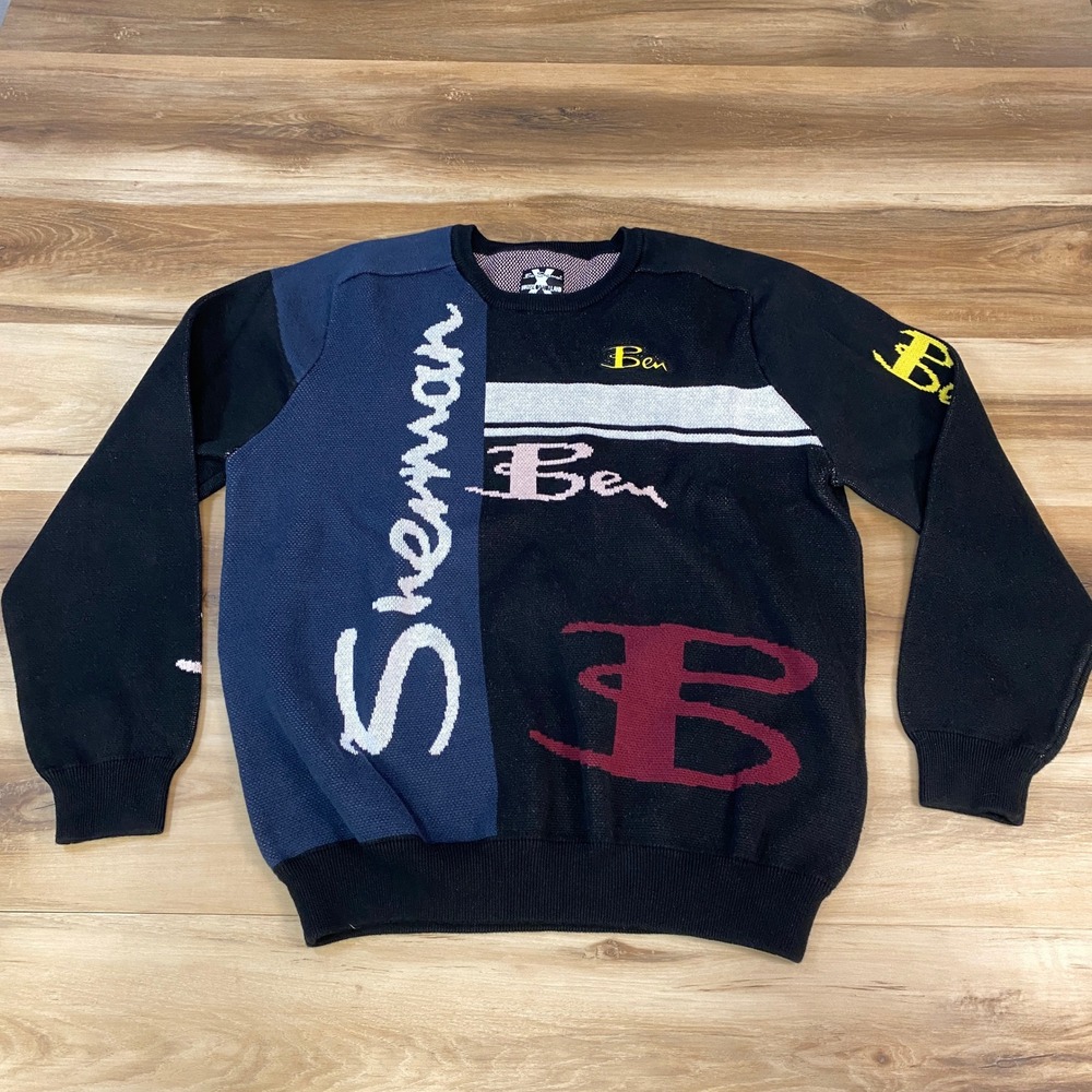 Ben Sherman Sweater Mens XL House of Holland Streetwear Cotton Knit Black Blue